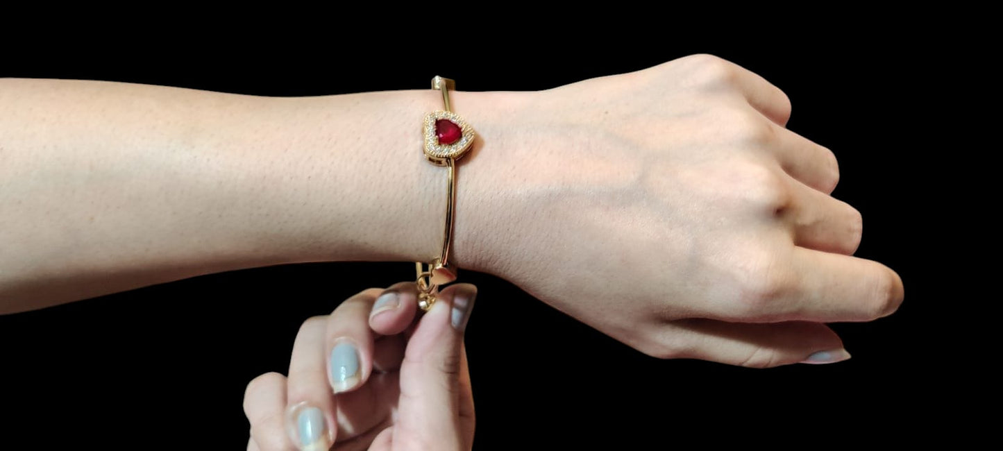 Golden Heart Bracelet with Red Gemstone – Stud Gems Collection