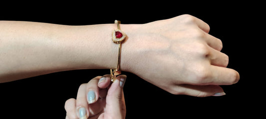 Golden Heart Bracelet with Red Gemstone – Stud Gems Collection