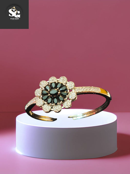 Golden Floral Bracelet with Black & Crystal Accents – Stud Gems Collection