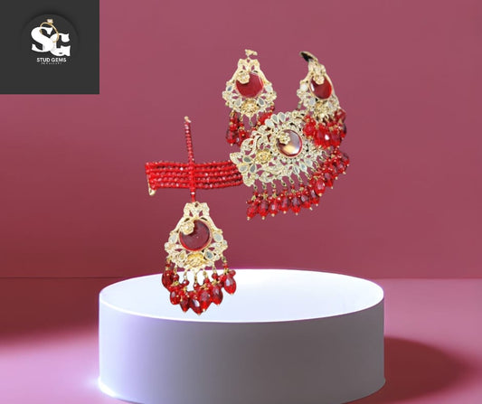 Royal Red & Gold Bridal Jewelry Set – Stud Gems Collection