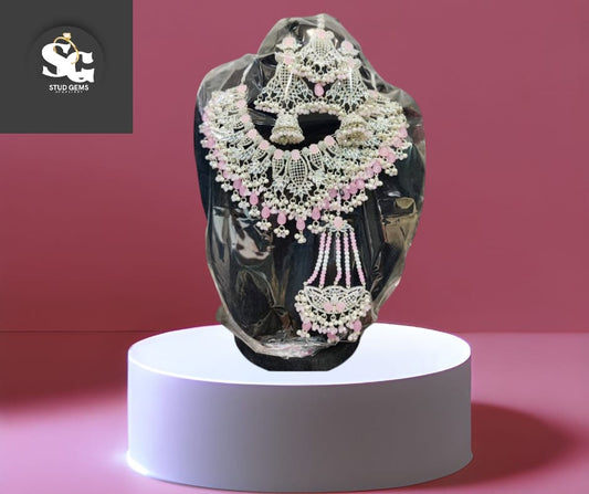 Exquisite Bridal Jewelry Set with Pink Bead Accents – Stud Gems Collection