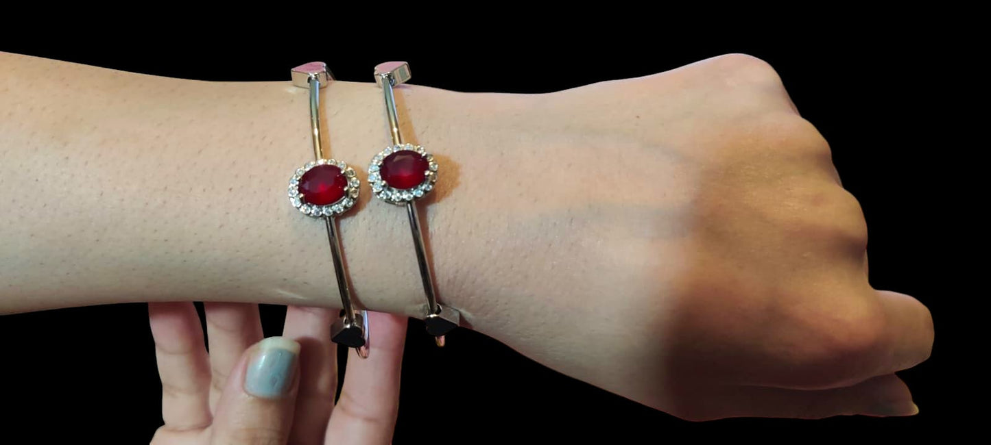Elegant Ruby Red Stone Bangles with Crystal Accents – Stud Gems Collection