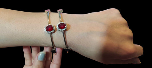 Elegant Ruby Red Stone Bangles with Crystal Accents – Stud Gems Collection