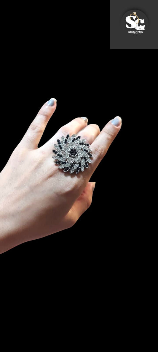 Luxury Black & White Crystal Statement Ring – Stud Gems Collection