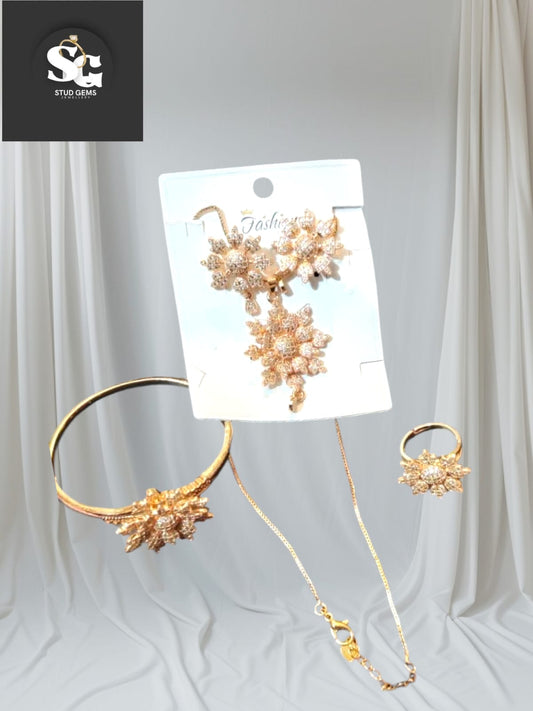 Golden Floral Jewellery Set with Bracelet, Ring & Earrings – Stud Gems Jewellery