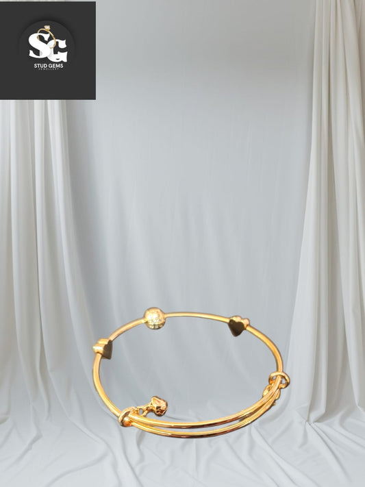 Elegant Gold-Plated Charm Bangle with Heart & Bead Accents – Stud Gems Jewellery