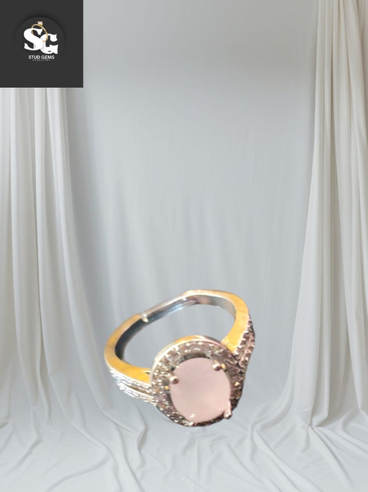Elegant Rose Quartz Gemstone Ring with Crystal Halo – Stud Gems Jewellery