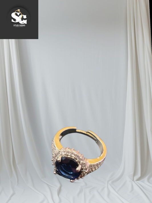 Royal Blue Sapphire Crystal Ring with Diamond Accents – Stud Gems Jewellery
