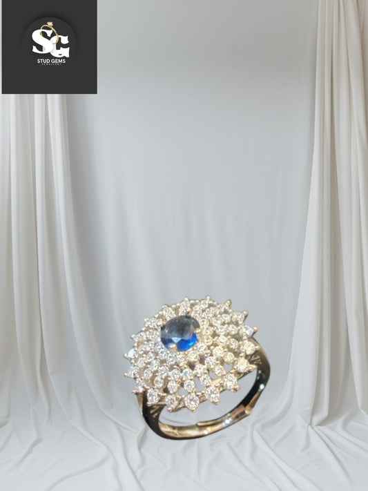 Luxury Blue Sapphire & Diamond Cluster Ring – Stud Gems Jewellery
