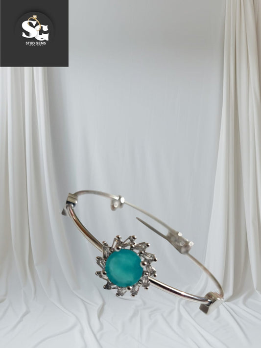 Elegant Silver Bangle with Aqua Blue Stone – Stud Gems