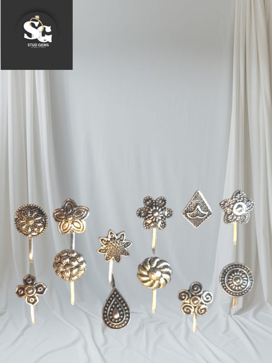 Antique Silver Oxidized Nose Ring Collection – Stud Gems Each Piece Rs/- 50