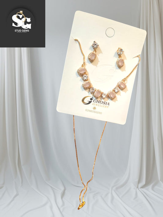 Elegant Pink Stone Necklace & Earring Set