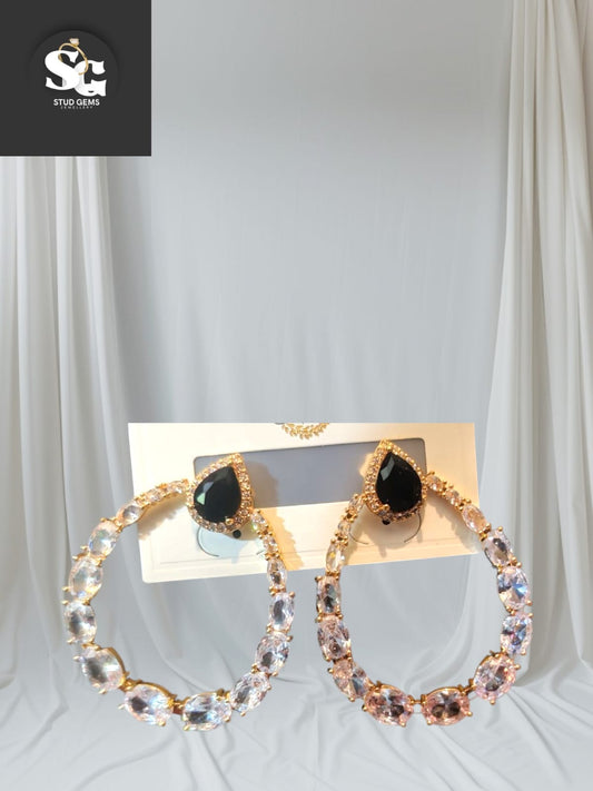 Crystal Hoop Earrings with Black Stone Stud – Stud Gems Jewellery