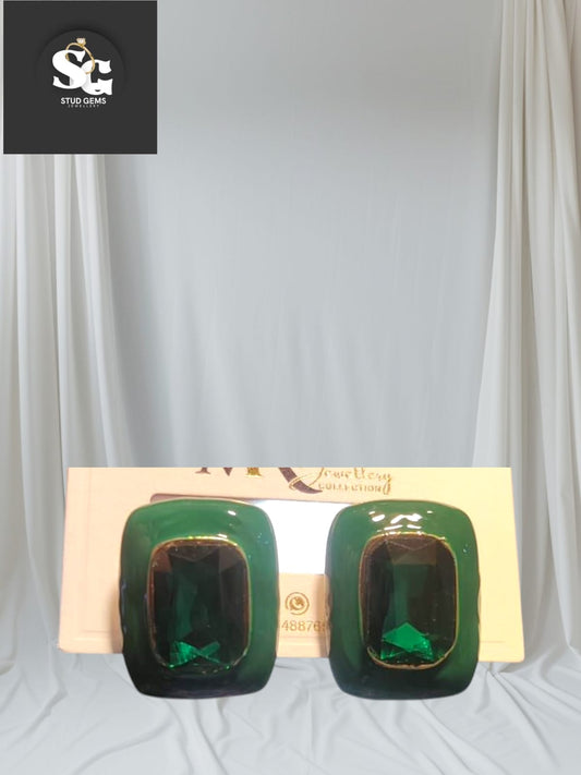 Emerald Green Statement Stud Earrings – Stud Gems Jewellery