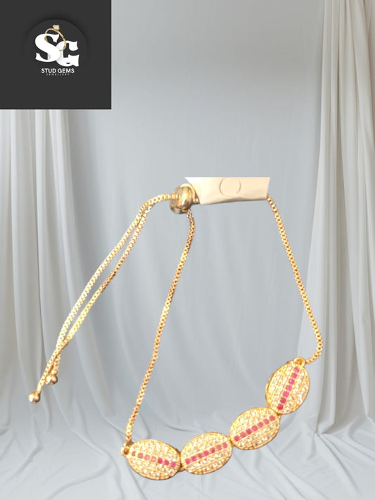 Gold-Plated Adjustable Bracelet with Pink Stone Accents – Stud Gems Jewellery