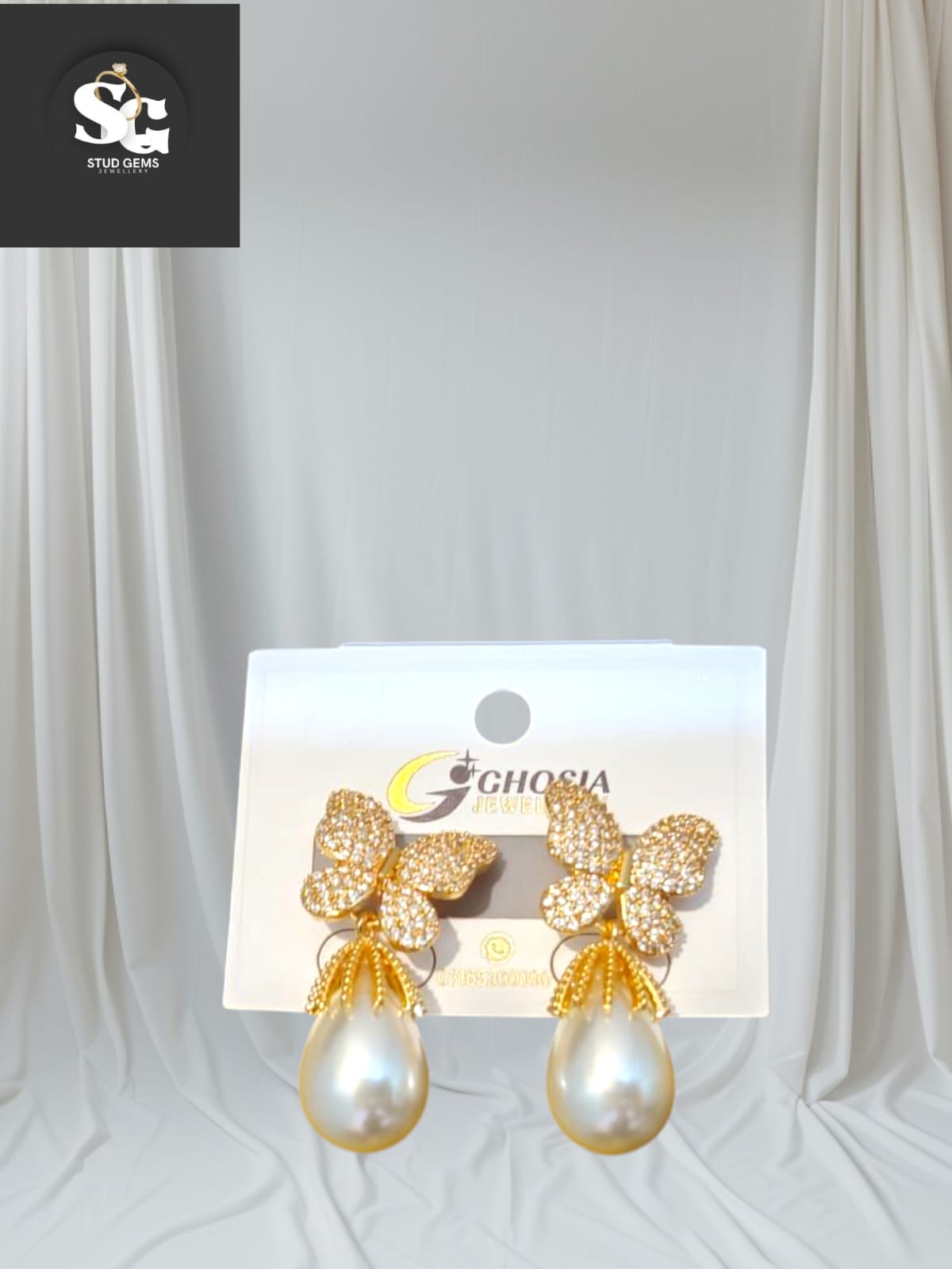 Golden Butterfly Pearl Drop Earrings