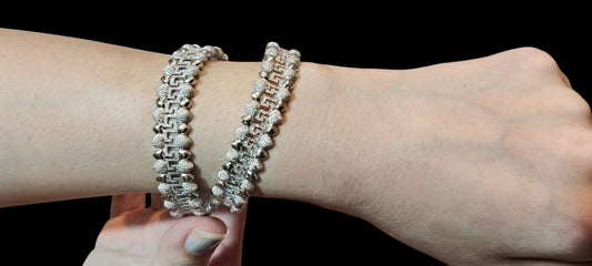 Silver Textured Bracelet Pair with Intricate Detailing – Stud Gems Collection