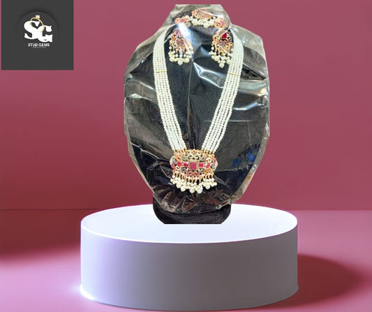 Traditional Red & Green Stone Bridal Jewellery Set with Maang Tikka – Stud Gems Jewellery